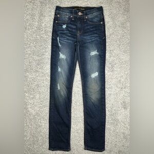 Express Jeans Womens 00 Cropped Skinny Mid Rise Dark Wash Streetwear Distressed